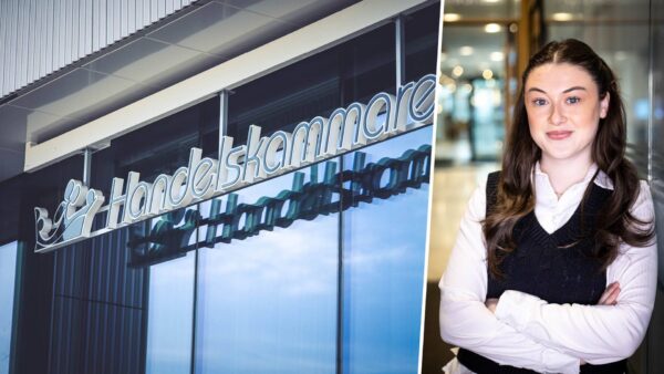 Bild på Handelskammarens logotyp och trainee Eva Hertzman.